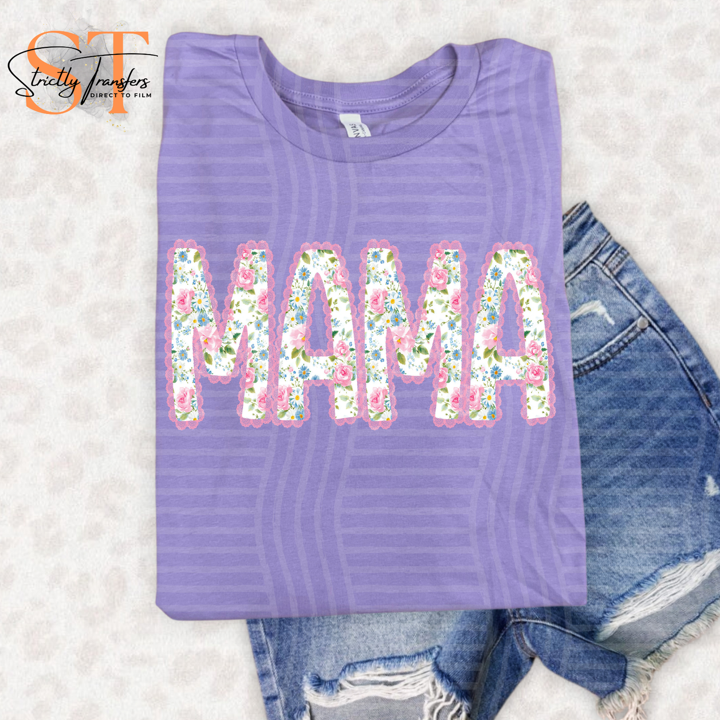 Mama Pink Lace Floral Direct to Film Transfers