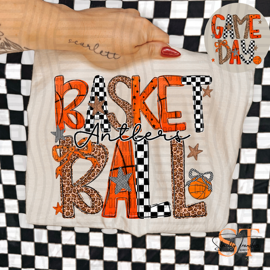 Antlers Basketball Letters with pocket detail Direct to Film Transfers