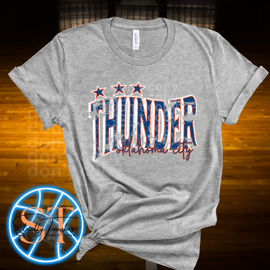 Weathered Wavy Thunder Basketball Stars Direct to Film Transfers