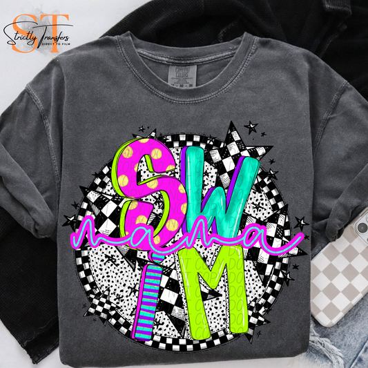 Neon Checker Swim Mama Direct to Film Transfers