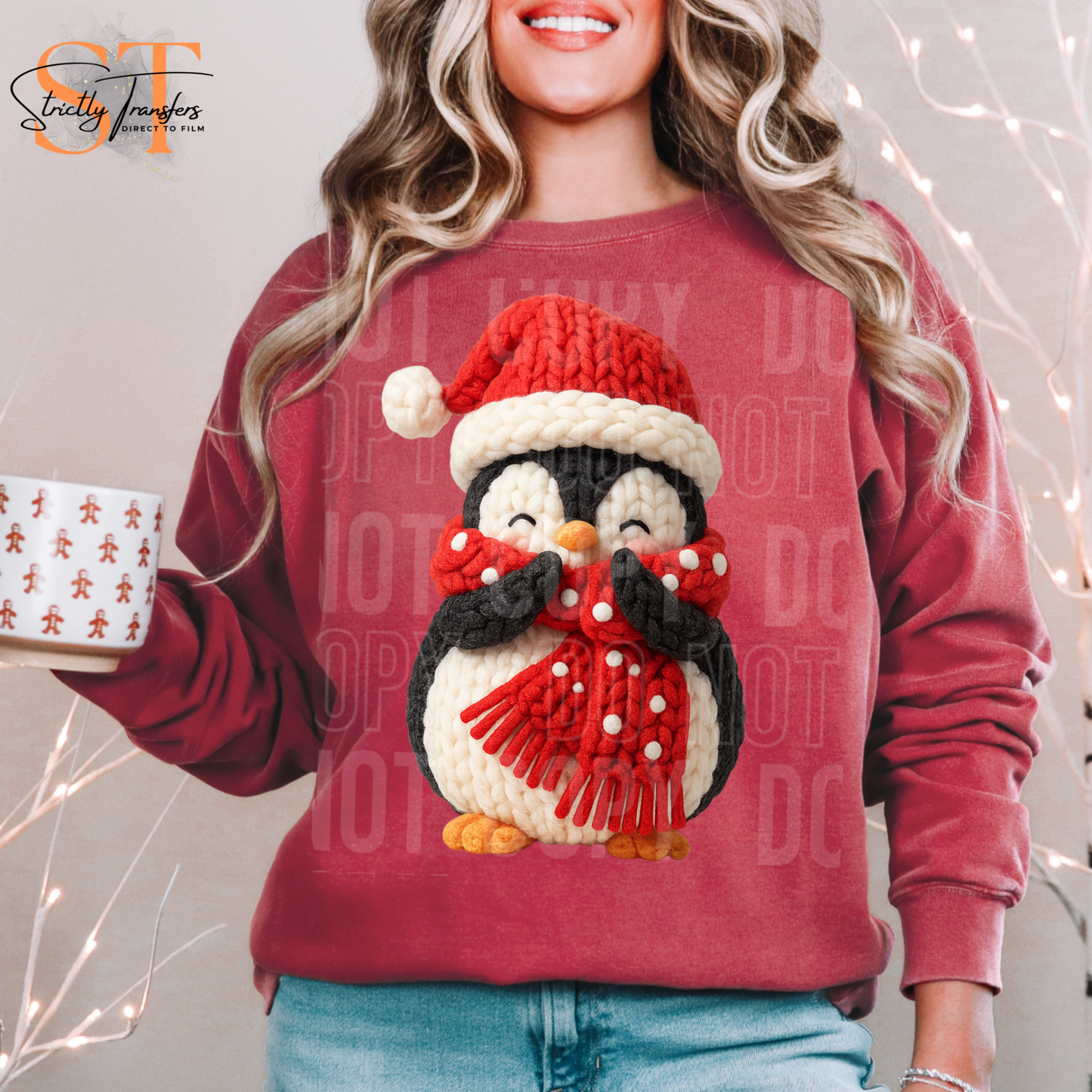 Christmas Penguin Winter Faux Yarn Direct to Film Transfers