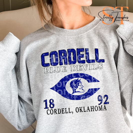 Cordell Blue Devils 1892  Weathered Direct to Film Transfers