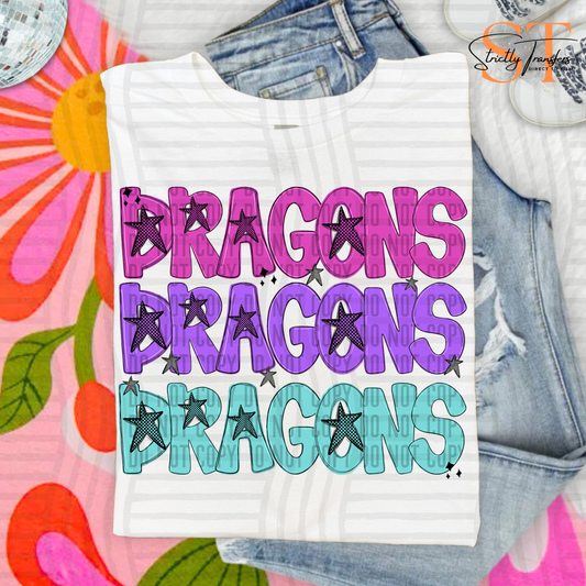 Dragons Stacked Starburst Direct to Film Transfers