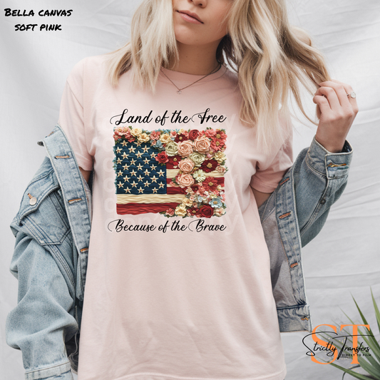 Land of the Free Flower Flag Direct to Film Transfers