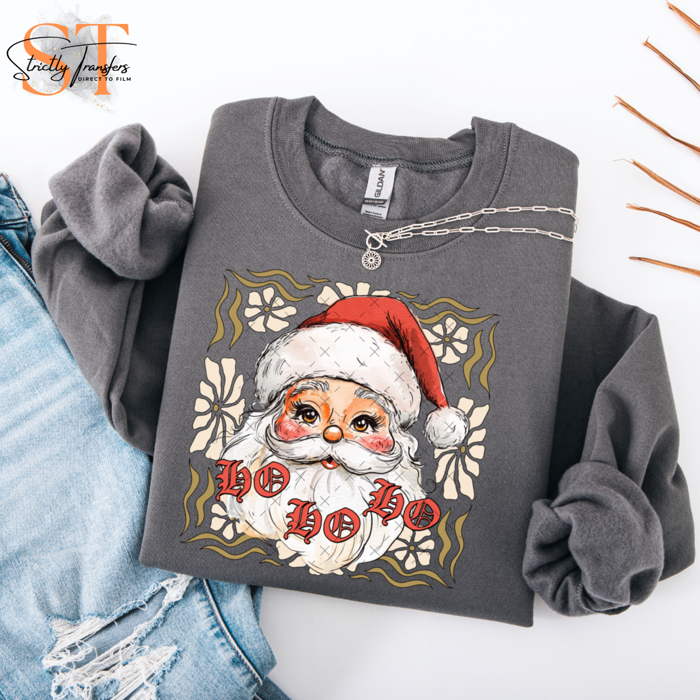 Ho Ho Ho Floral Santa Direct to Film Transfers