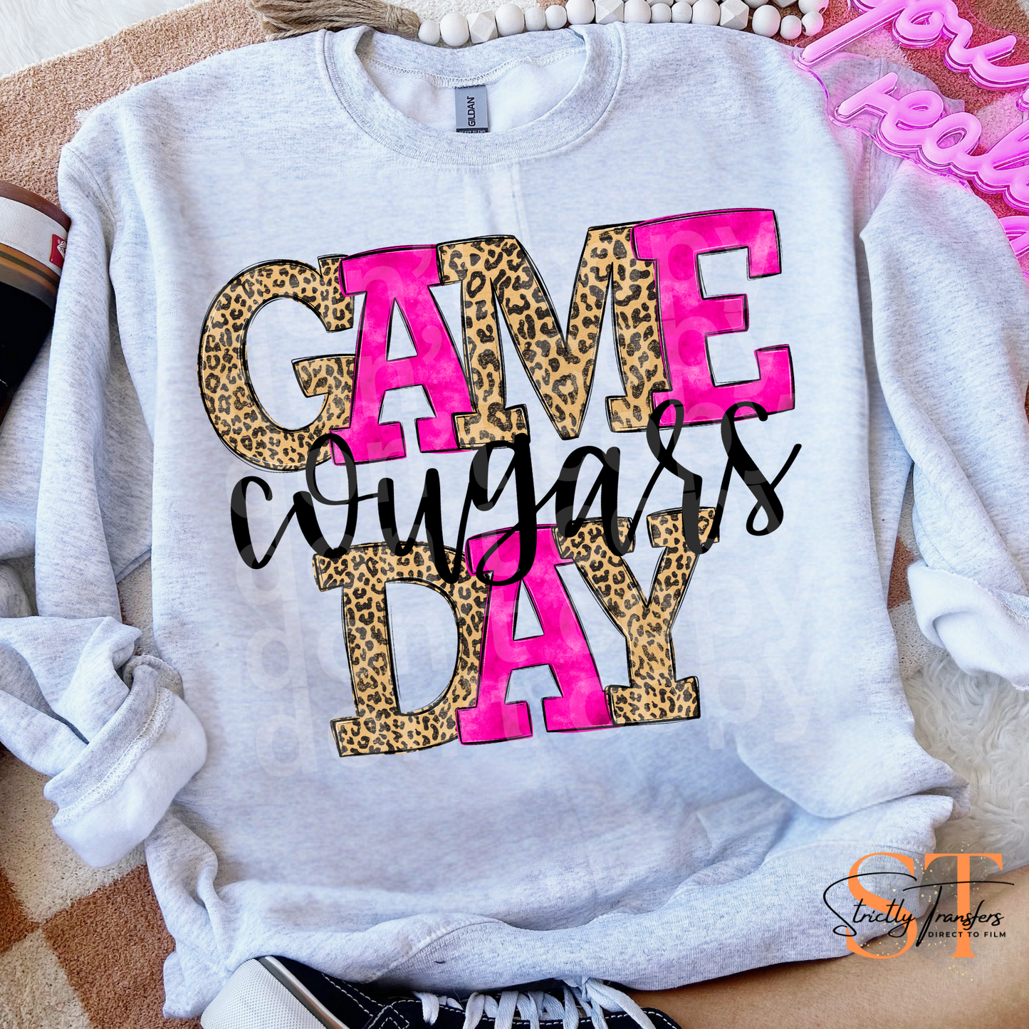 Leopard Pink Game Day Cougars Direct to Film Transfers