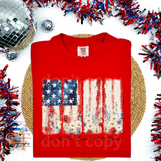 Land of the Free Because of the Brave Brushstroke Direct to Film Transfers