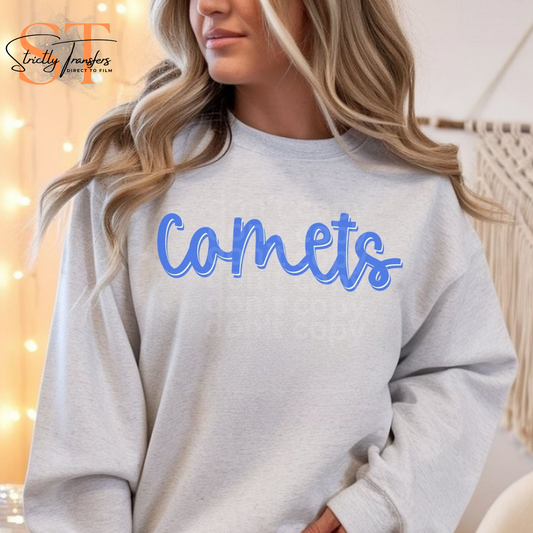 Comets Script Direct to Film Transfers