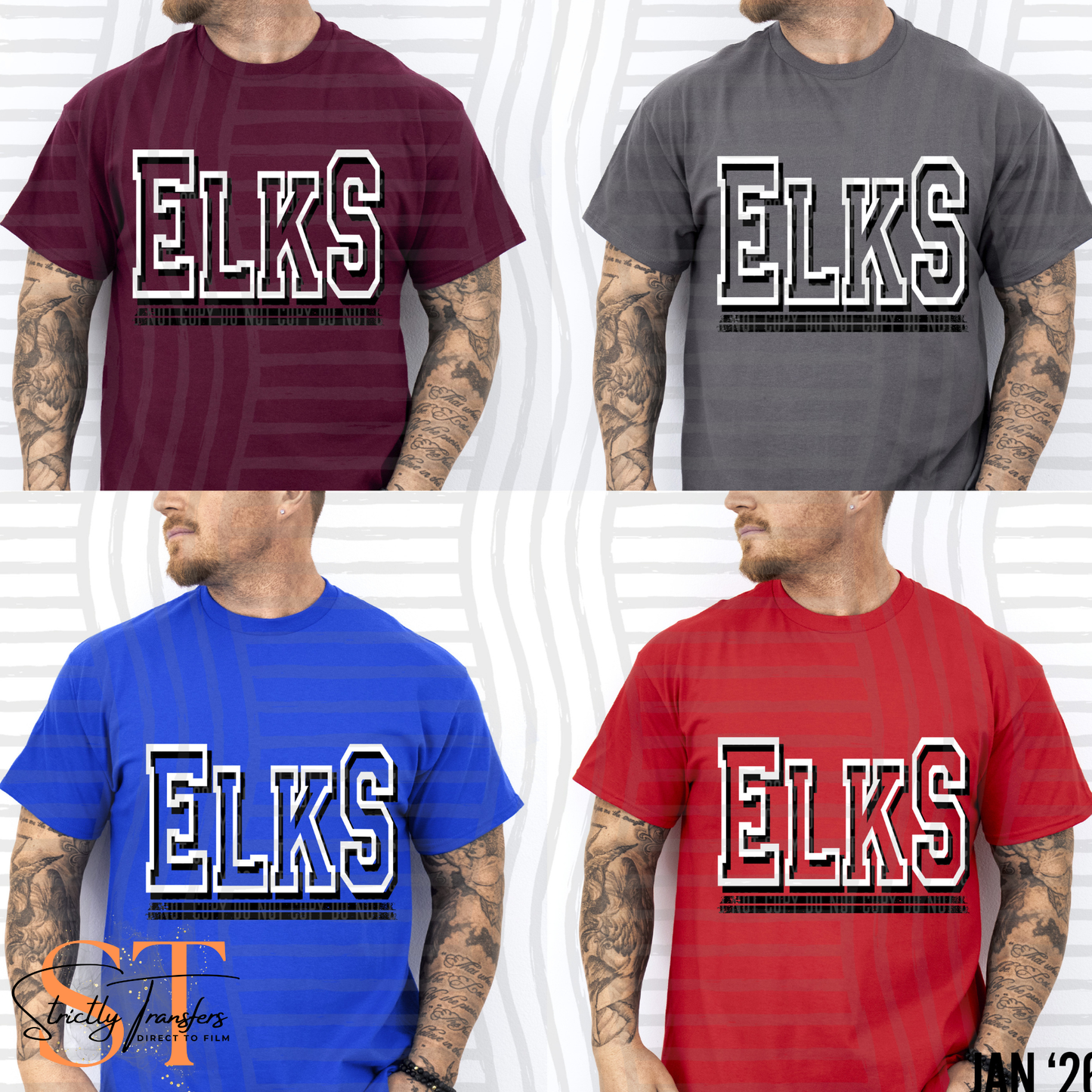 Elks B&W Varsity Direct to Film Transfers