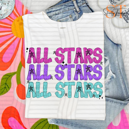 All Stars Stacked Starburst Direct to Film Transfers