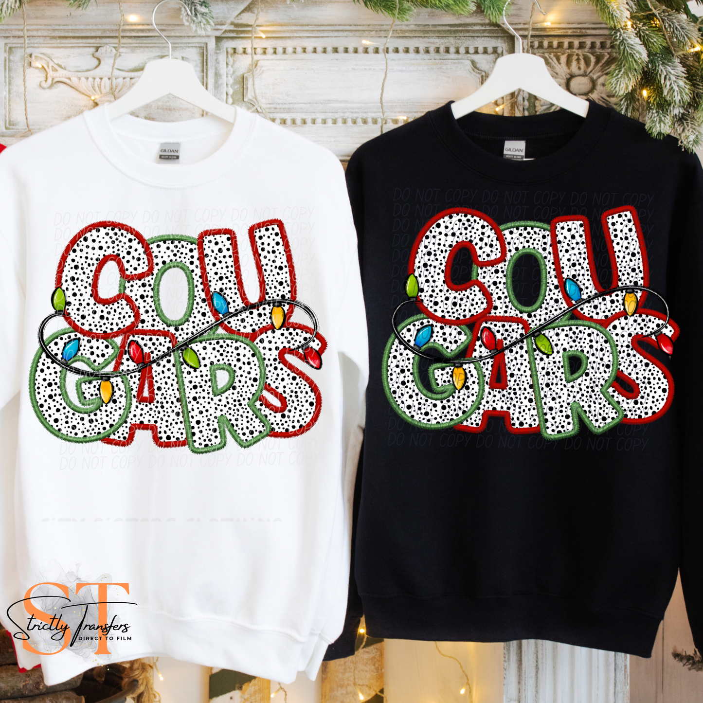 Cougars Christmas Lights Direct to Film Transfers