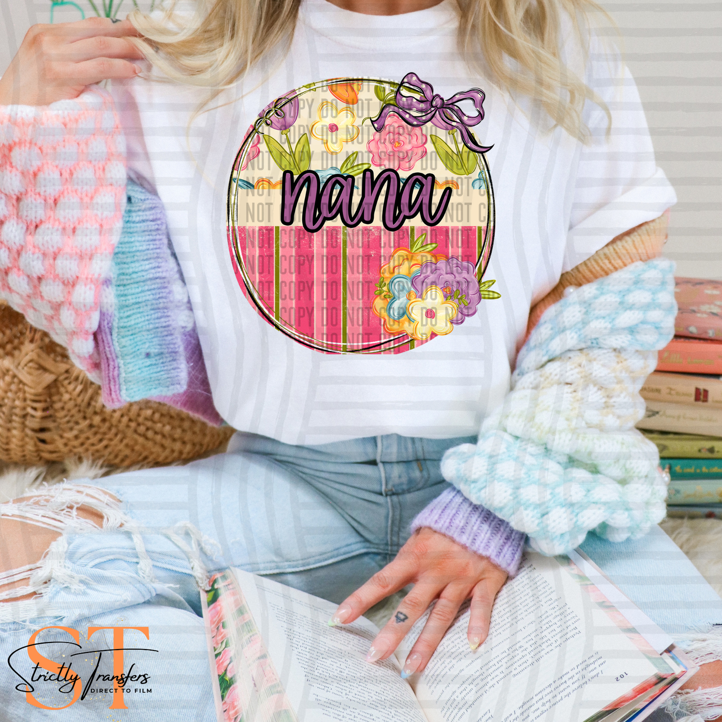 Floral Round Names- 7 options Direct to Film Transfers