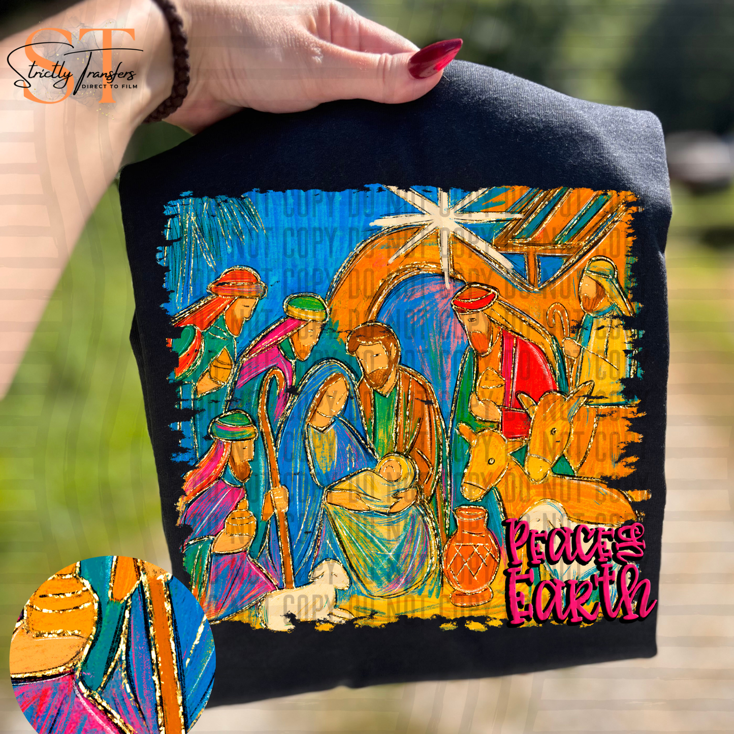 Hand drawn Nativity Direct to Film Transfers