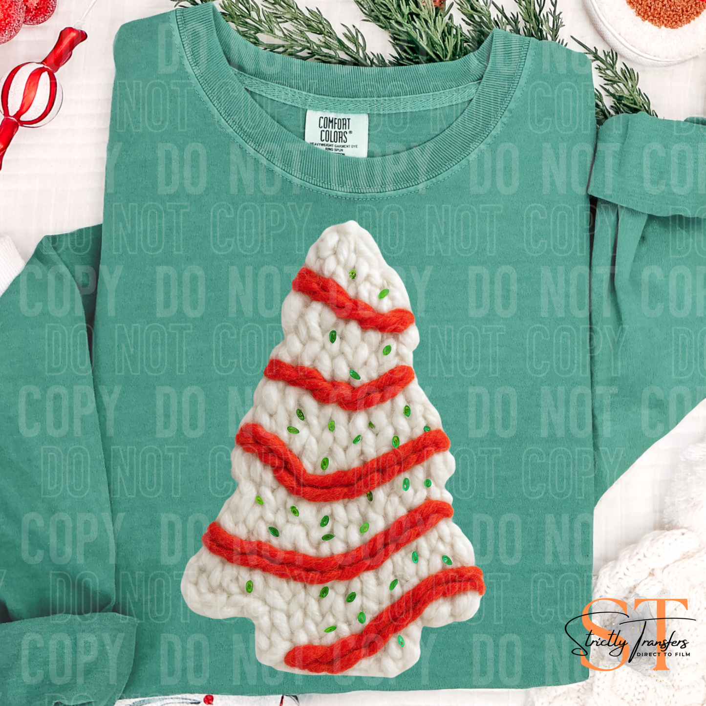 Christmas Tree Faux Yarn Direct to Film Transfers