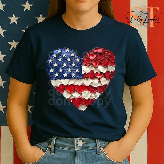 Flag Painted Heart Direct to Film Transfers