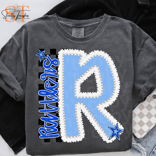 Rattlers Embroidered Ruffle Direct to Film Transfers
