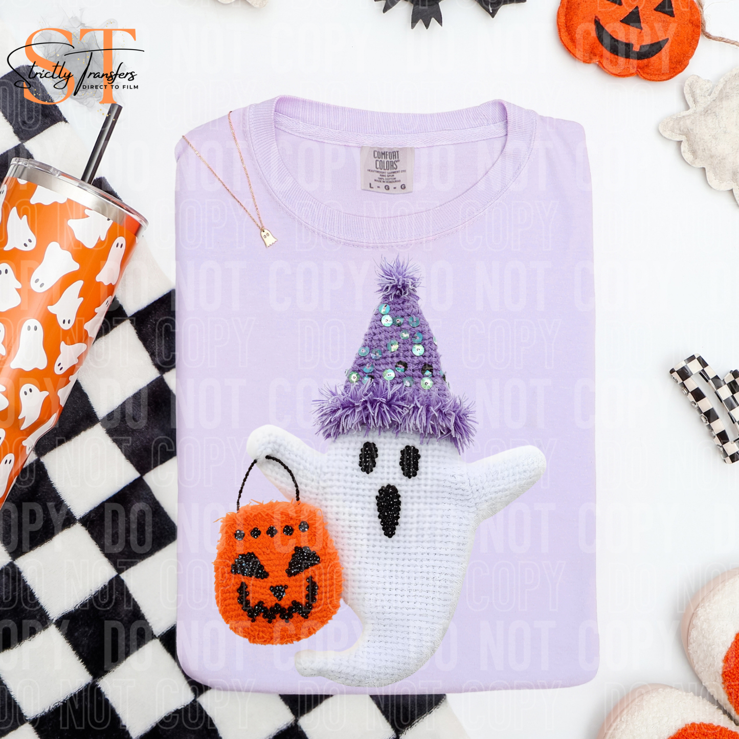 Ghost Jack o Lantern Faux Yarn Direct to Film Transfers