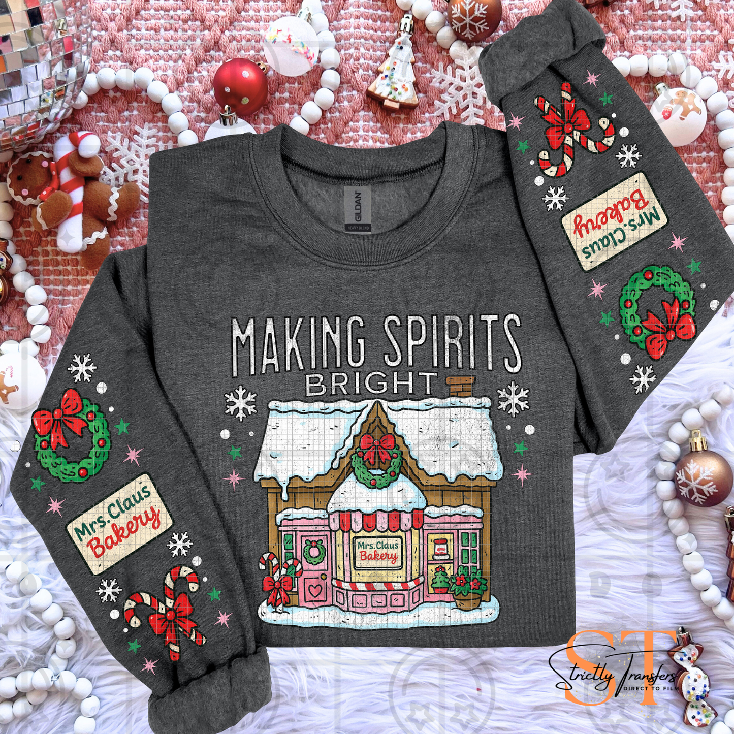 Making Spirits Bright (Arm Design Option Available) Direct to Film Transfers