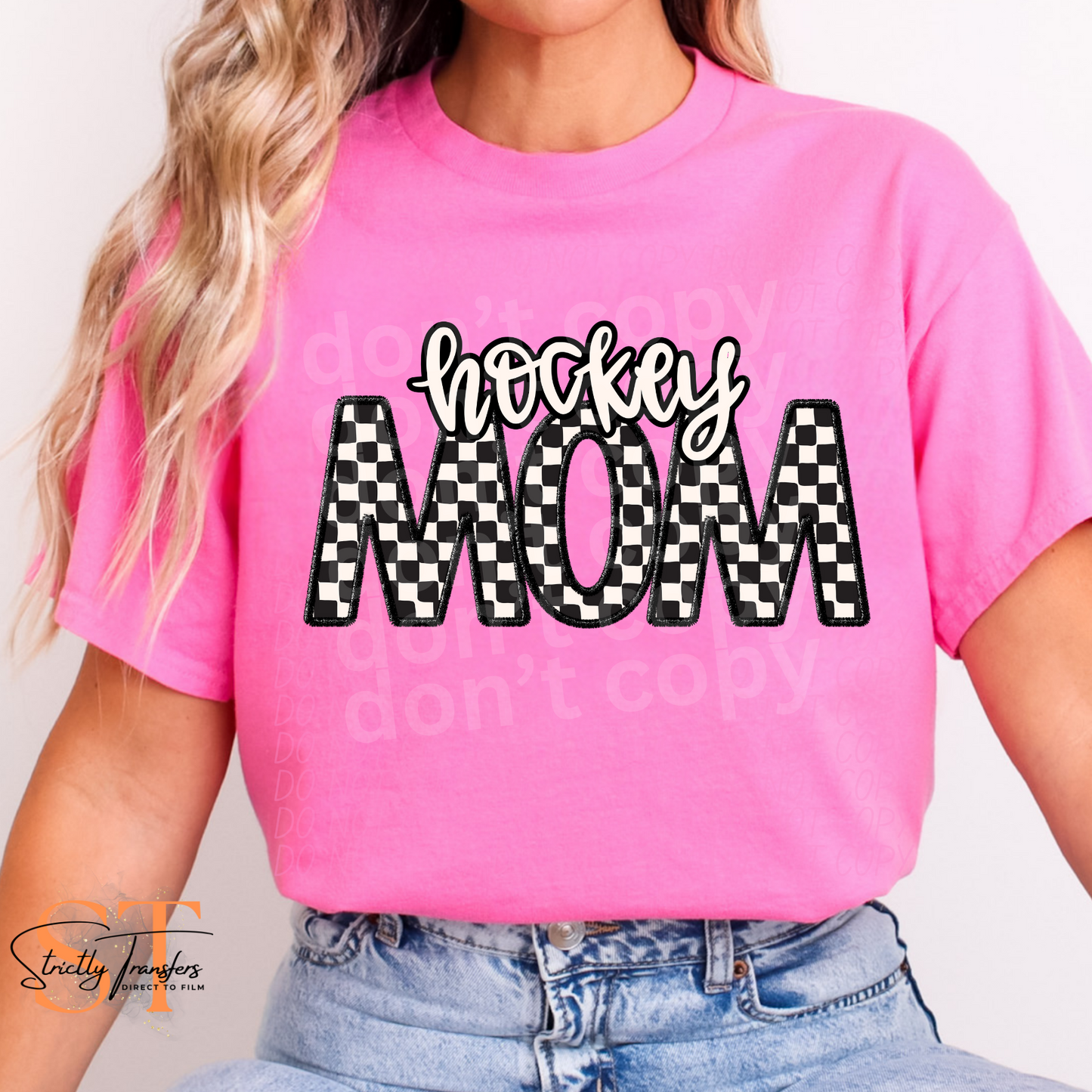 Checkered Hockey Mom Direct to Film Transfers