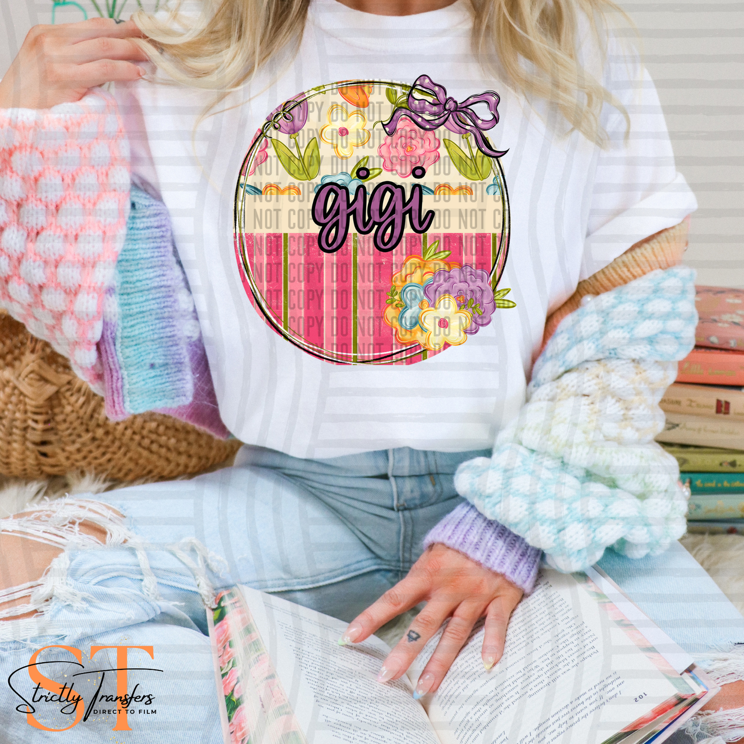 Floral Round Names- 7 options Direct to Film Transfers