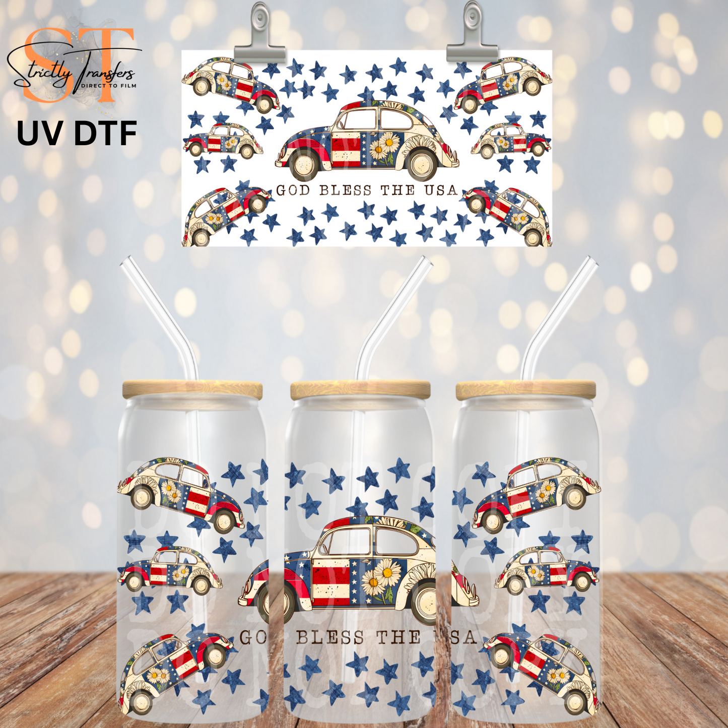 God Bless the USA VW Bug UV Libbey Wrap Direct to Film Wraps