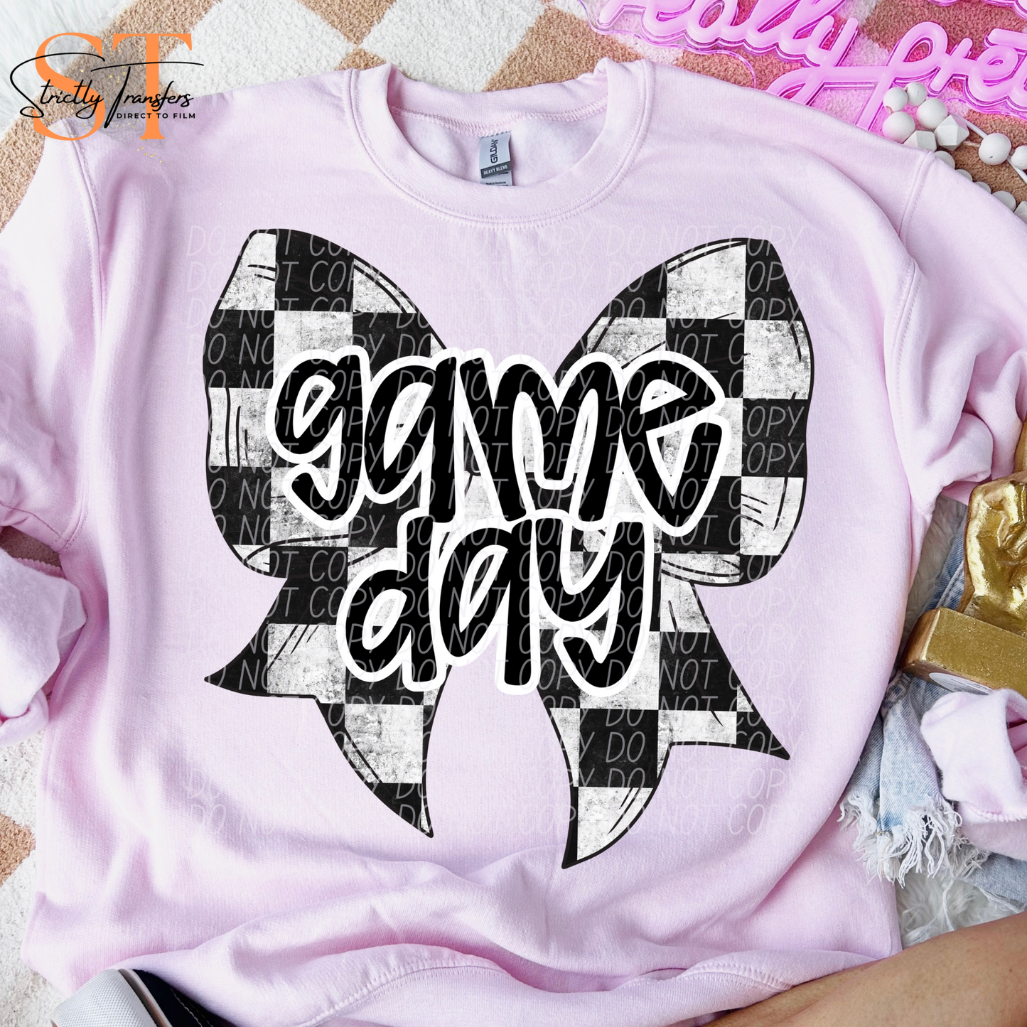 Game Day Bow Checkered Direct to Film Transfers