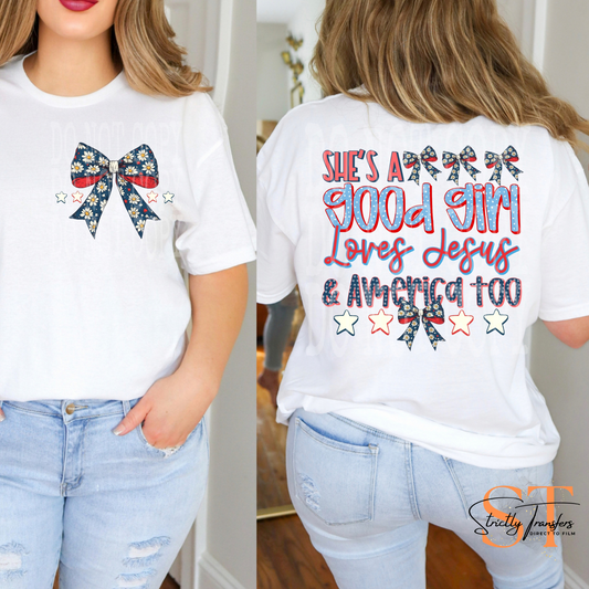 She's a Good Girl - pocket design included Direct to Film Transfers