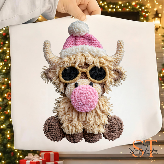Faux Yarn Highland Cow Bubble Direct to Film Transfers