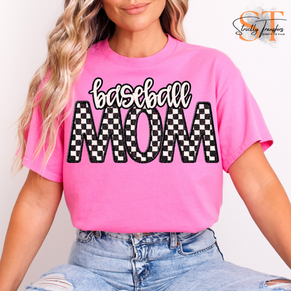 Checkered Baseball Mom Direct to Film Transfers
