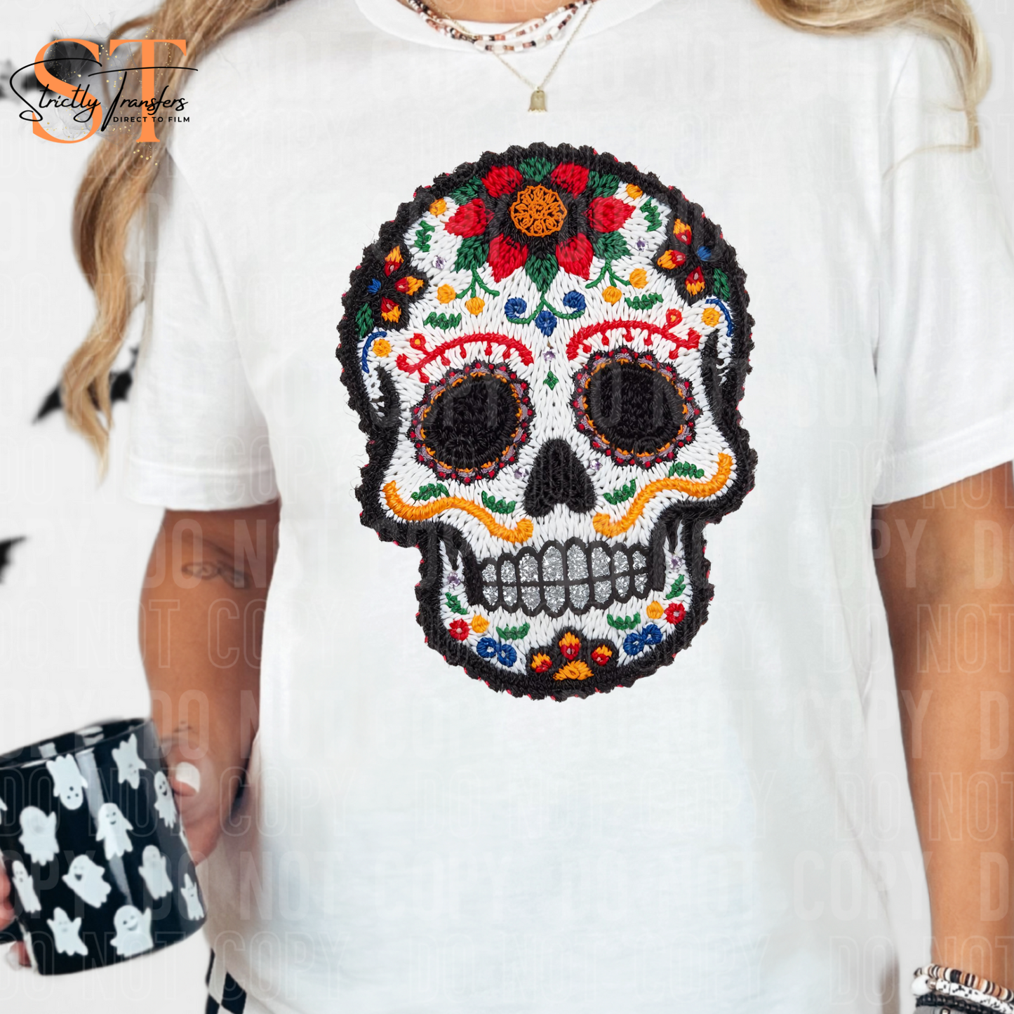 Black Skull Faux Yarn Direct to Film Transfers