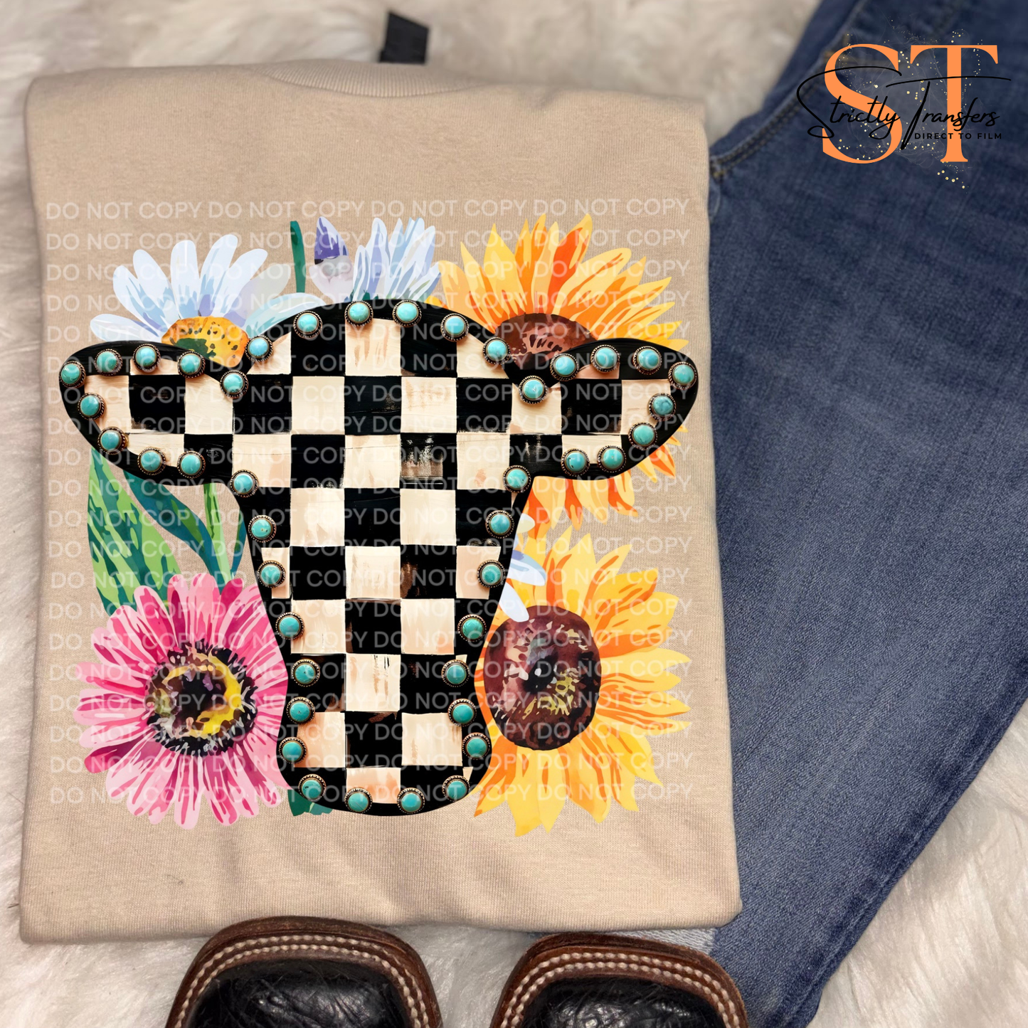 Floral Checkered Cow Direct to Film Transfers