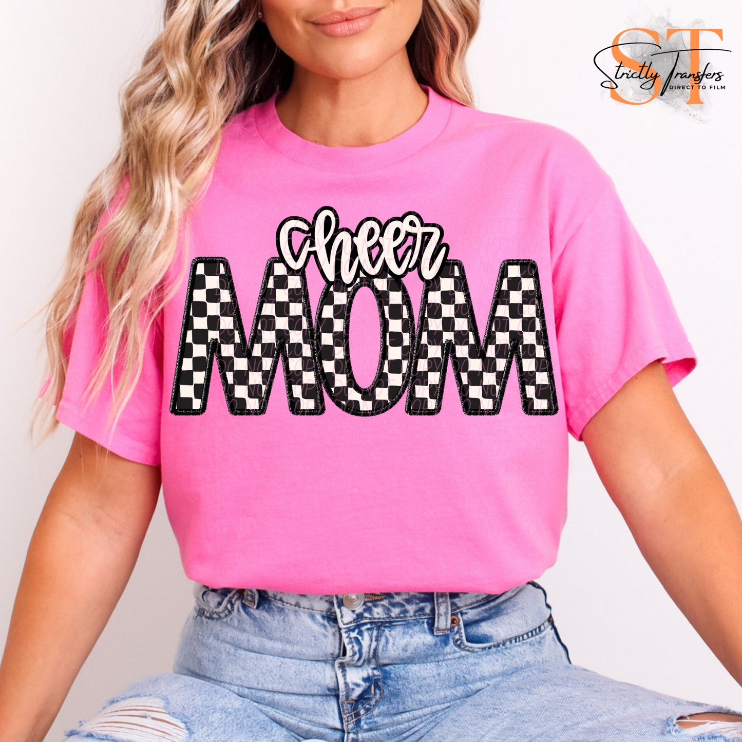 Checkered Cheer Mom Direct to Film Transfers