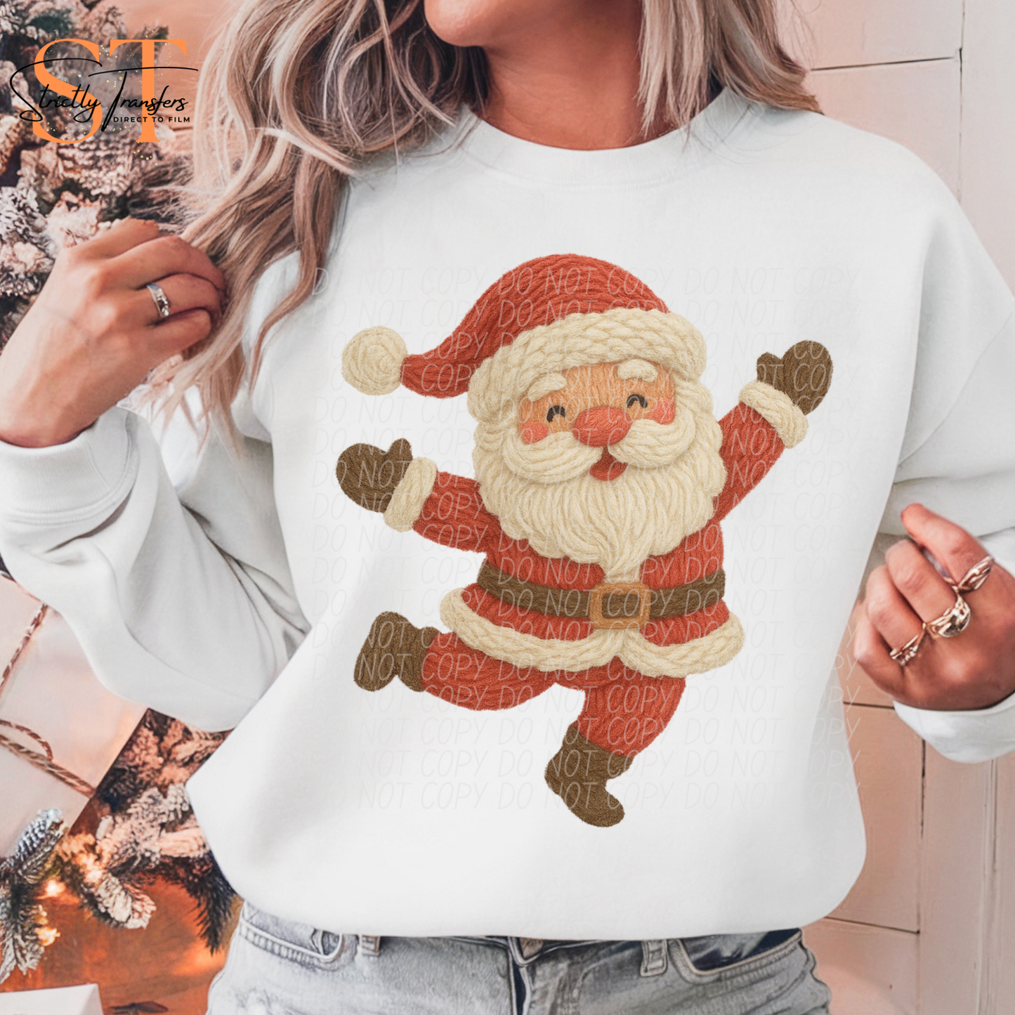 Faux Yarn Dancing Santa Direct to Film Transfers