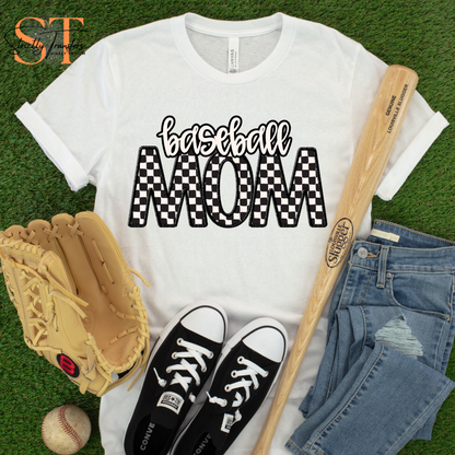 Checkered Baseball Mom Direct to Film Transfers