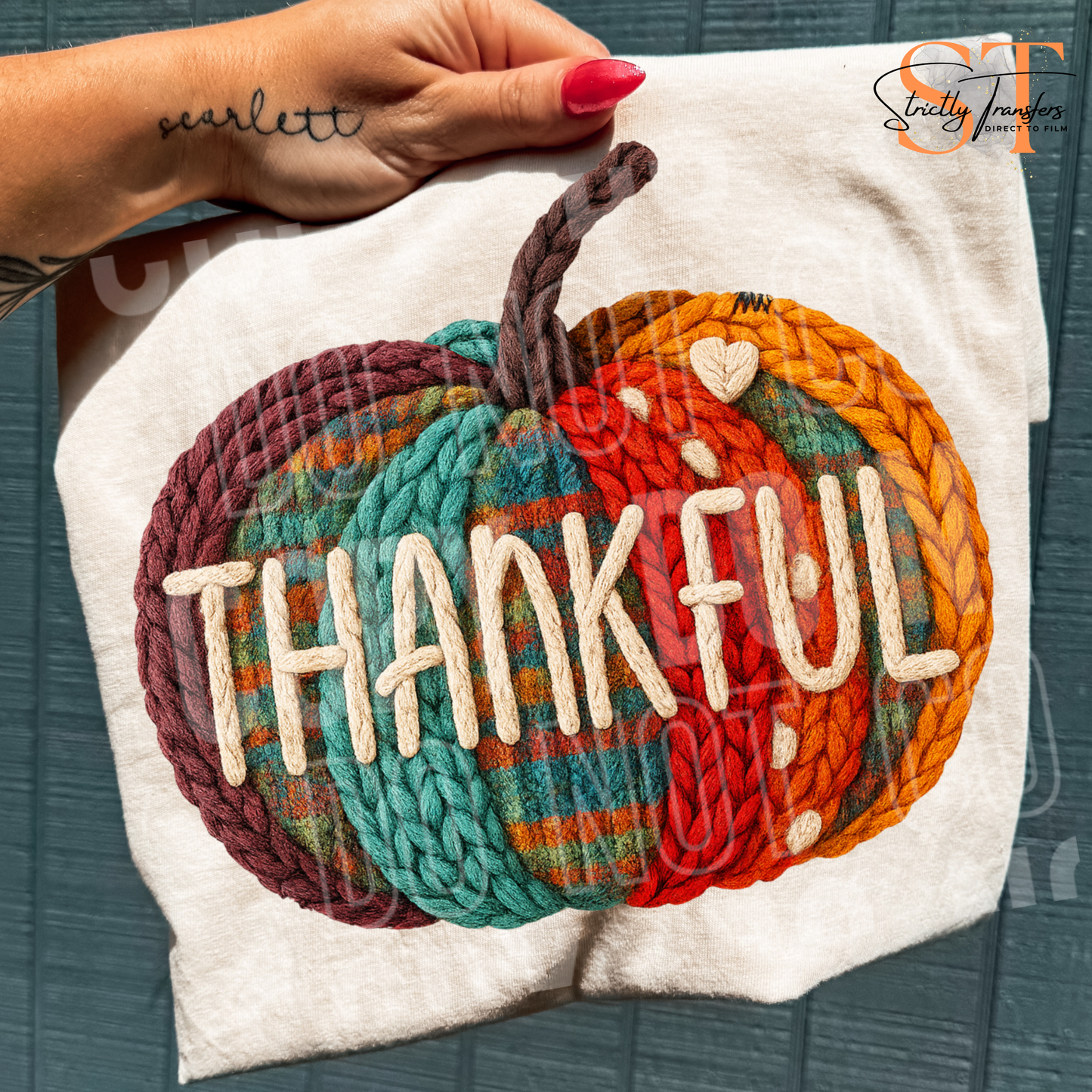 Thankful Faux Yarn Pumpkin Direct to Film Transfers