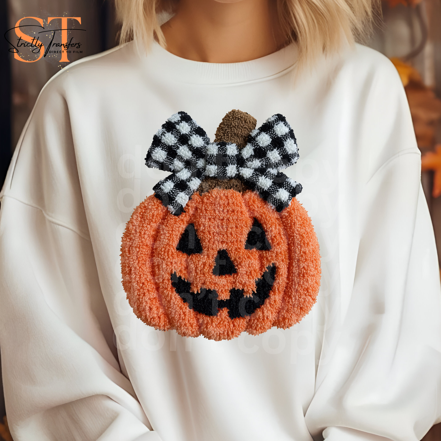 Checkered Bow Jack-o-Lantern Direct to Film Transfers