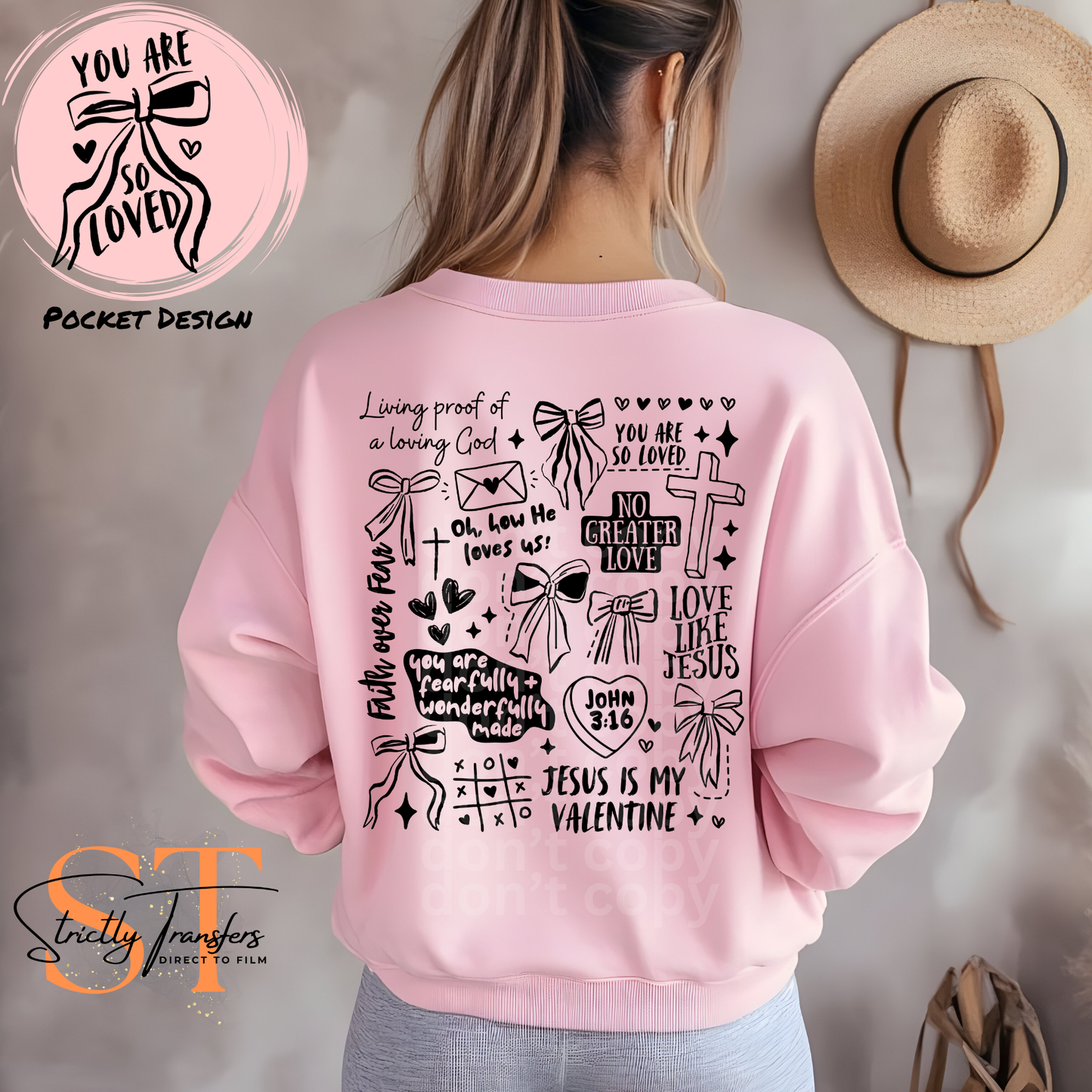 Christian Valentine Collage - pocket detail included Direct to Film Transfers