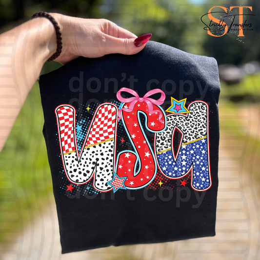 USA with background Direct to Film Transfers