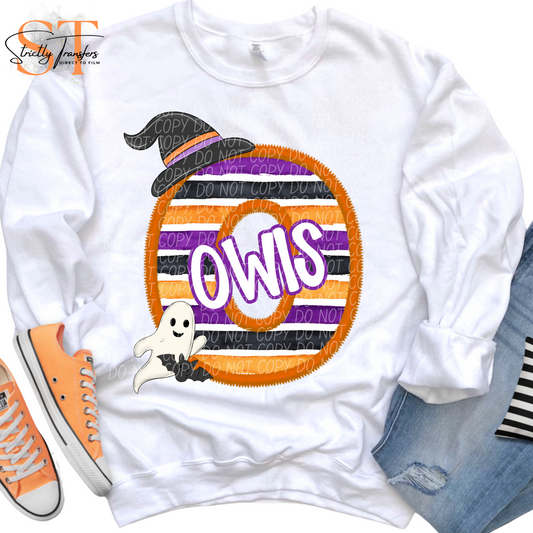 Halloween Mascot Initial Owls Direct to Film Transfers