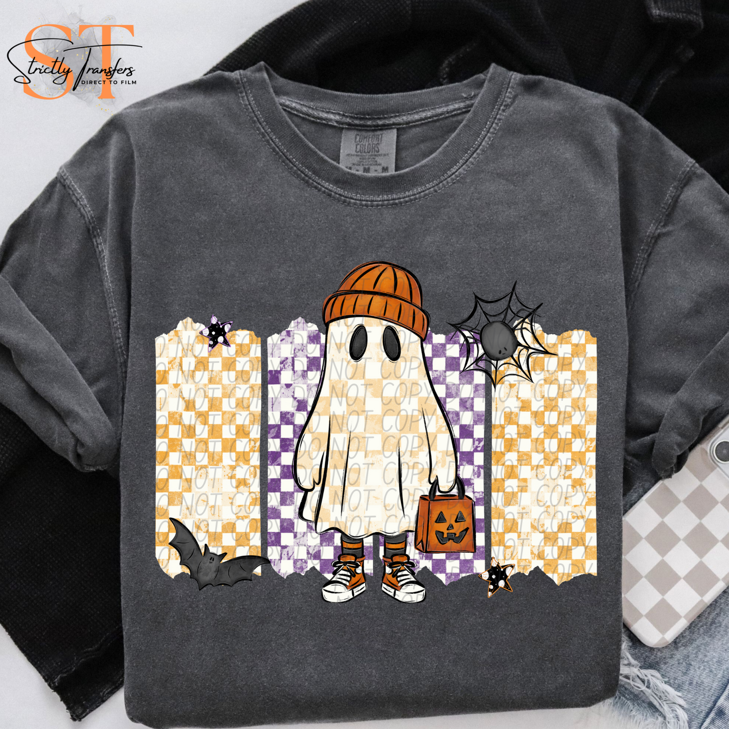 Orange Checkered Ghost Swatches Direct to Film Transfers