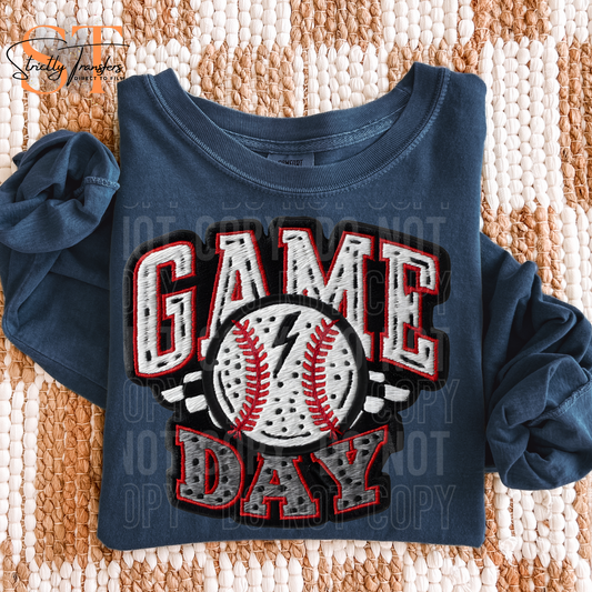 Game Day Baseball Faux Embroidery Direct to Film Transfers