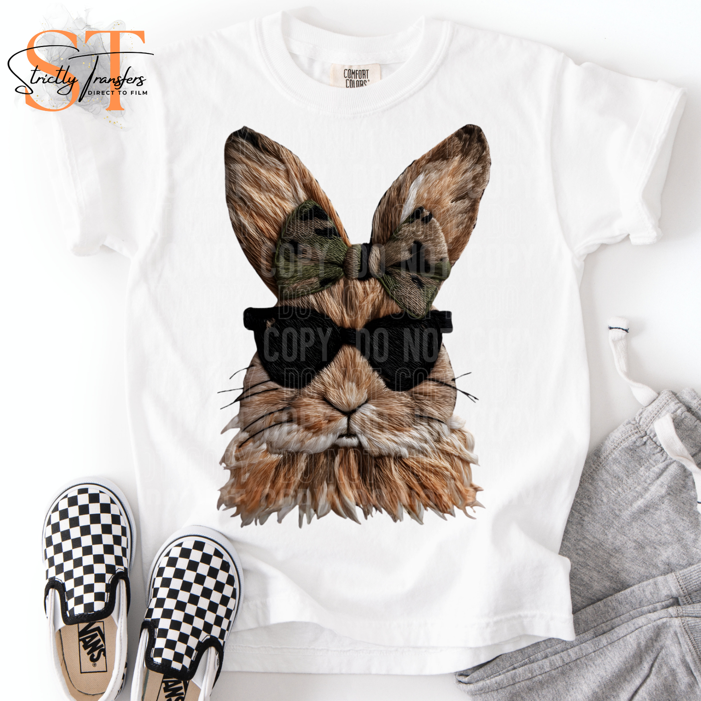 Faux Yarn Bunny with Camo Bow Direct to Film Transfers