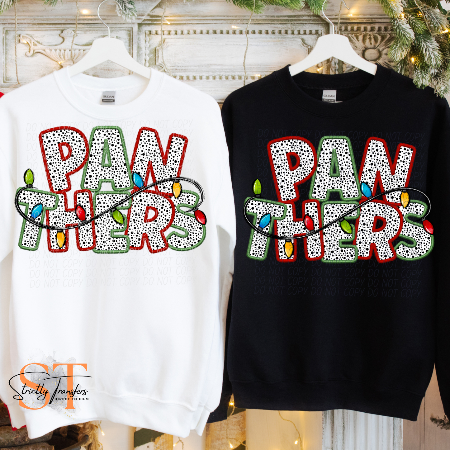 Panthers Christmas Lights Direct to Film Transfers