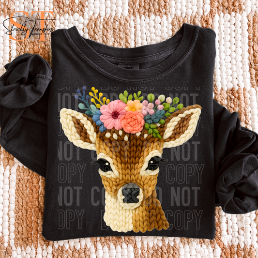 Faux Yarn Floral Deer Direct to Film Transfers