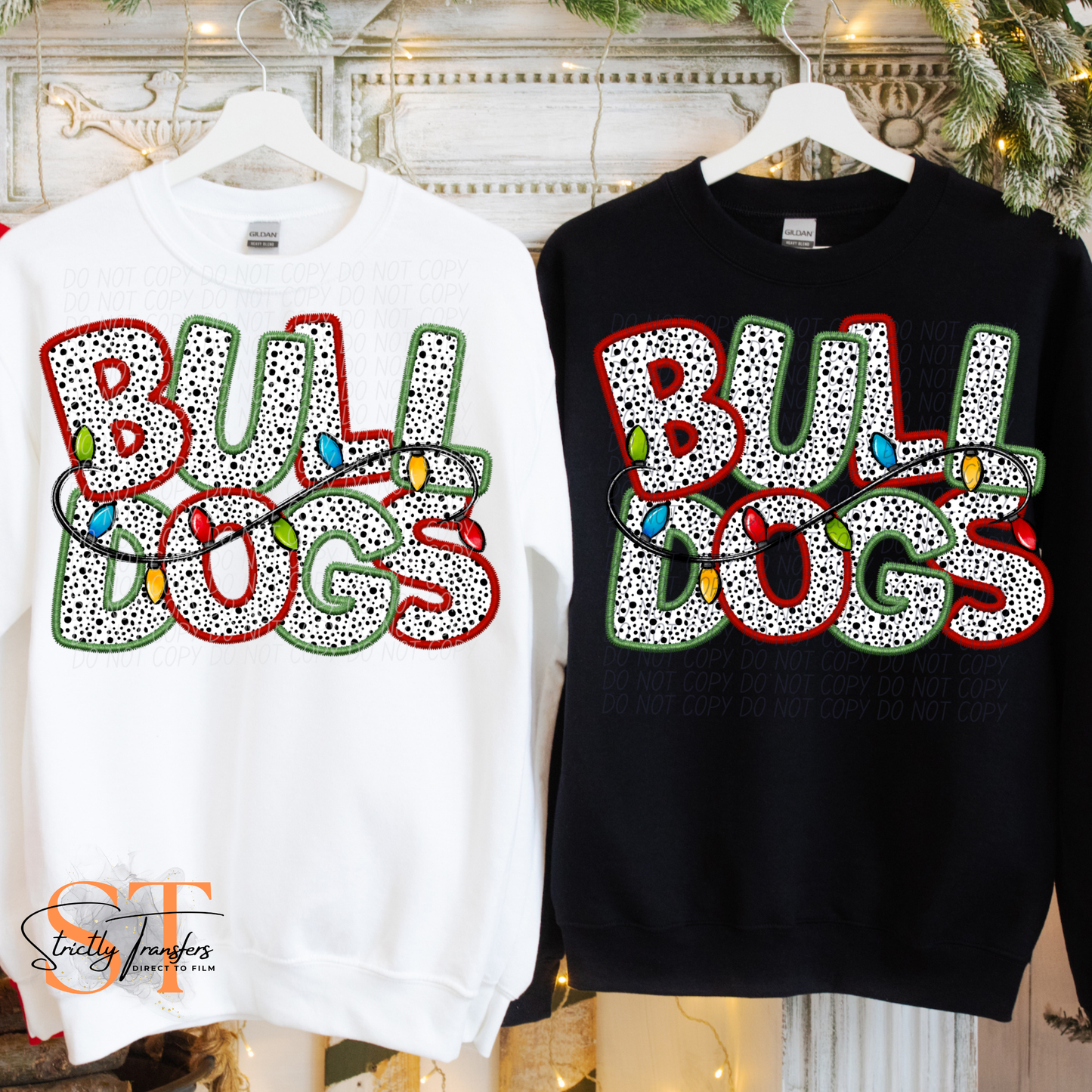 Bulldogs Christmas Lights Direct to Film Transfers