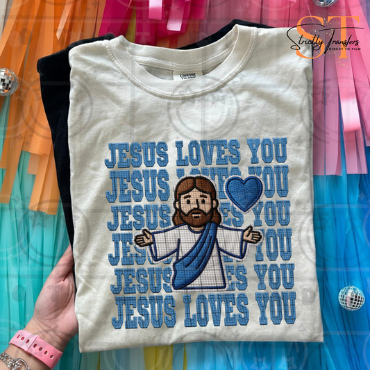 Jesus Loves You Blue Direct to Film Transfers