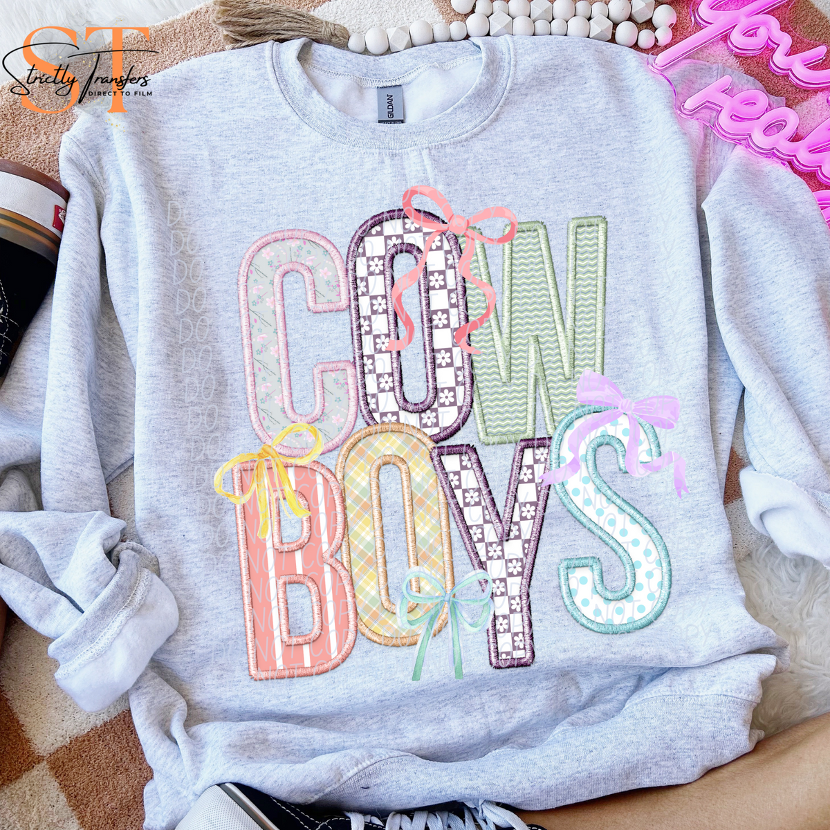 Spring Cowboy Design Spring Bows Cowboys Direct to Film Transfers – StrictlyTransfers