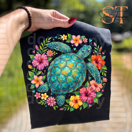 Brushstroke Boho Floral Sea Turtle Direct to Film Transfers