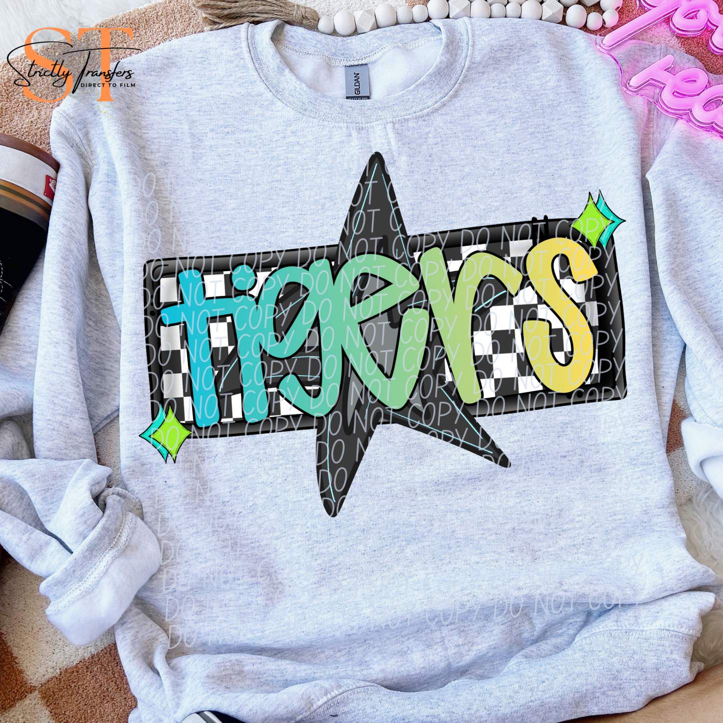 Tigers Checkered Skater Boy Direct to Film Transfers