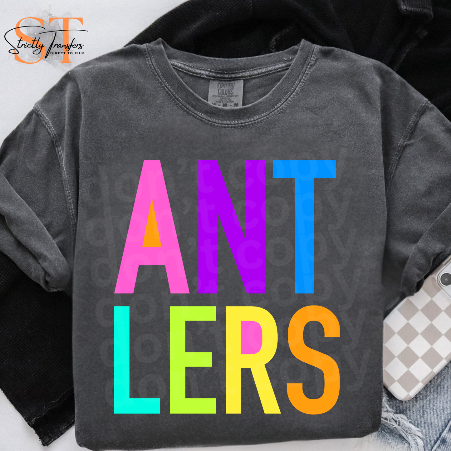 Antlers Bright Block Letters Direct to Film Transfers